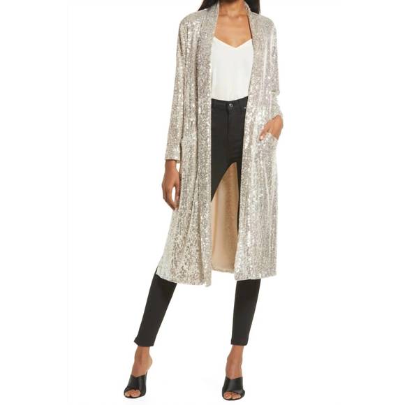 NEW STEVE MADDEN show stopper duster cardigan in silver - Picture 2 of 6